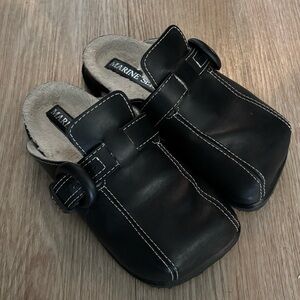 Marine Serre Black Leather Slide Mule Loafers Sandals